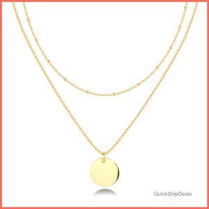 14K Gold Plated Layering Necklace with Pendant, Hypoallergenic